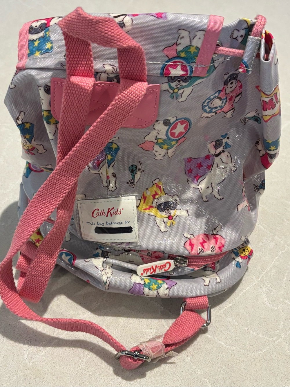 Cath Kidston Super Dogs Mini Drawstring Backpack Oilcloth Rucksack Grey - Picture 6 of 11